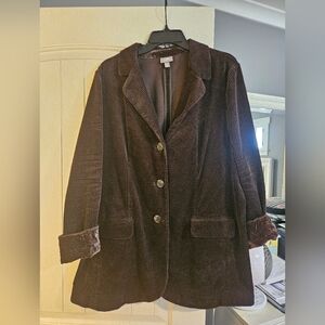 J. Jill Rich Purple Corduroy Blazer Jacket Velvet Trim Cuffs Button Front Size L